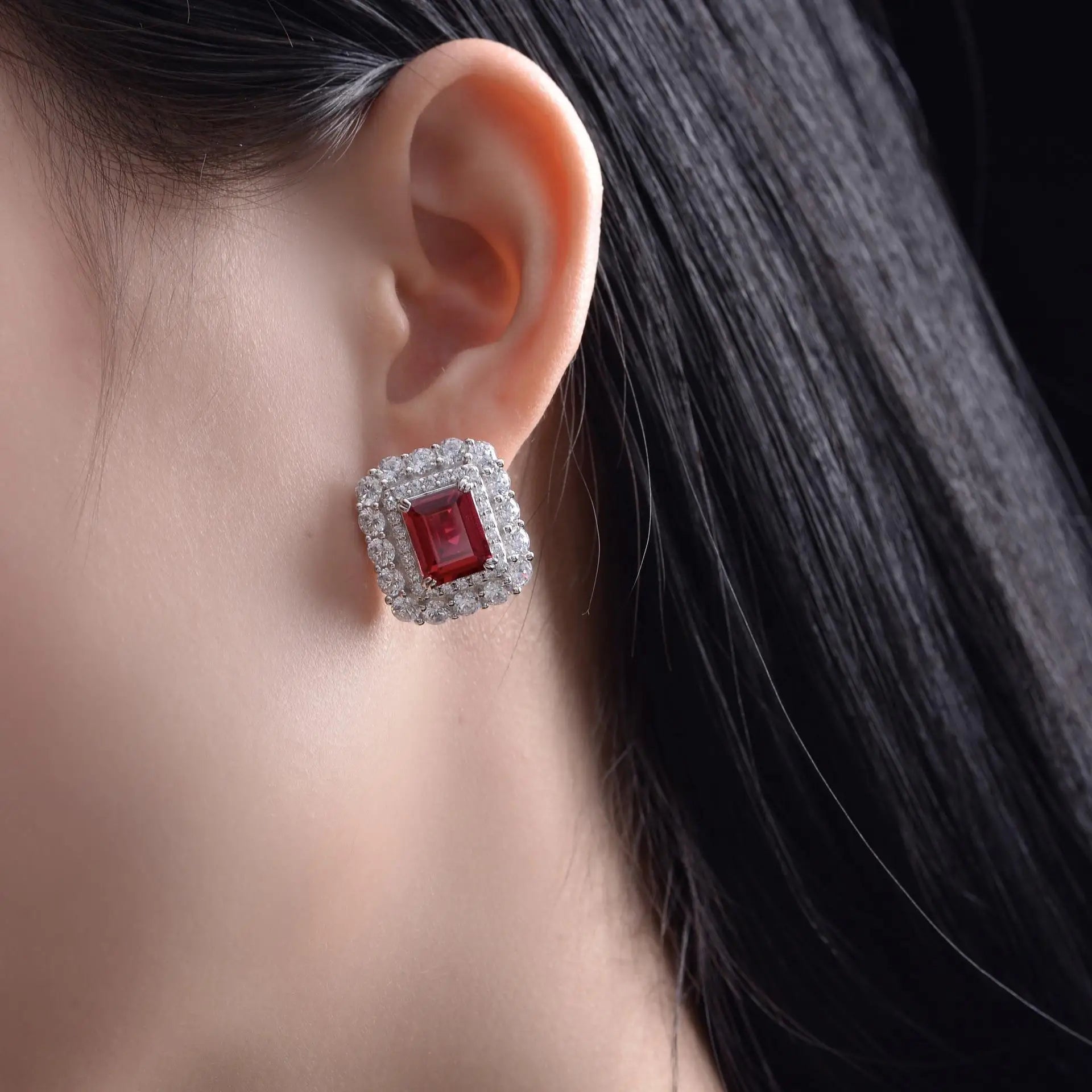 OEVAS 8x10mm High Carbon Diamond Gemstone Earrings for Women 100% 925 Sterling-losil