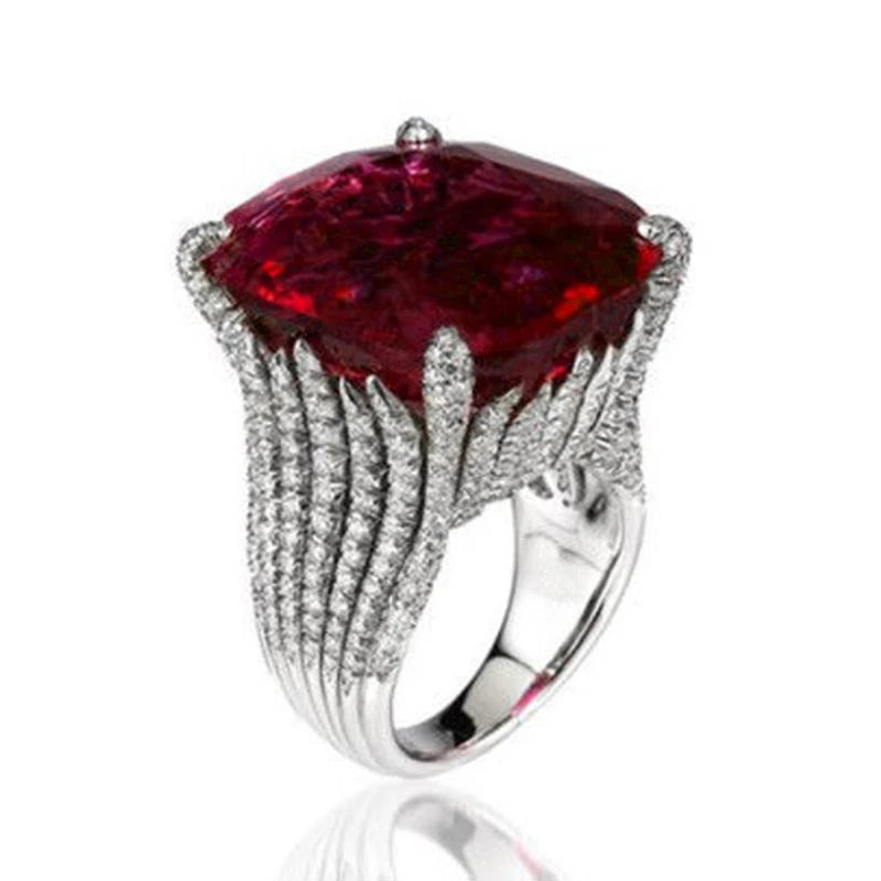 Huitan Gorgeous Square Dark Red Cubic Zirconia Rings for Women Wedding Engagement-losil