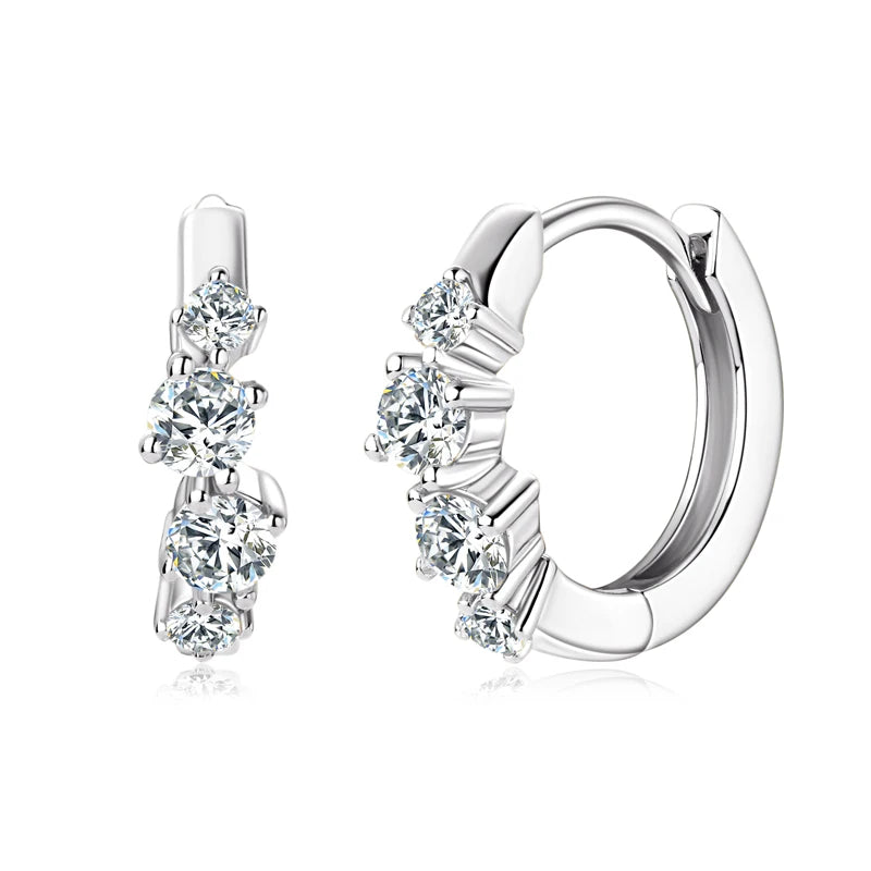 Anziw 925 Sterling Silver 4 Stones Moissanite Irregular Hoops Huggie Earrings for-losil