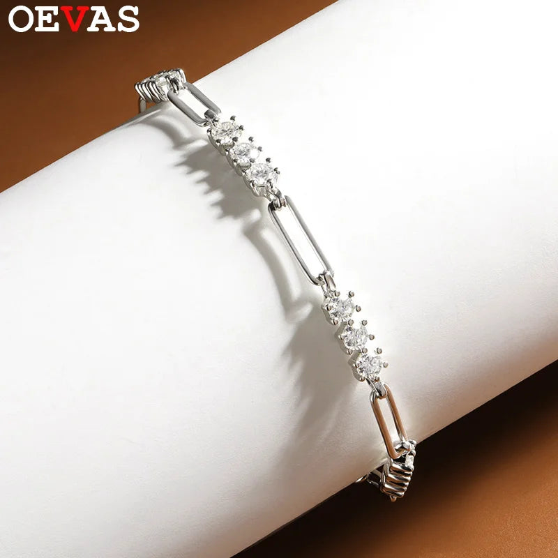 OEVAS 3mm Full Moissanite Bracelet S925 Silver Plated 18K Gold Bracelets For-losil