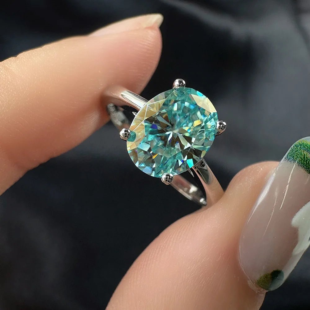 OEVAS Real 1CT / 2 Carat Oval Aquamarine Moissanite Ring For Women-losil