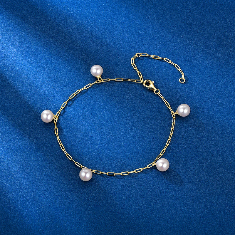 Anziw Fashion 925 Sterling Silver 6.5mm Natural Freshwater Pearl Bracelet for Women-losil