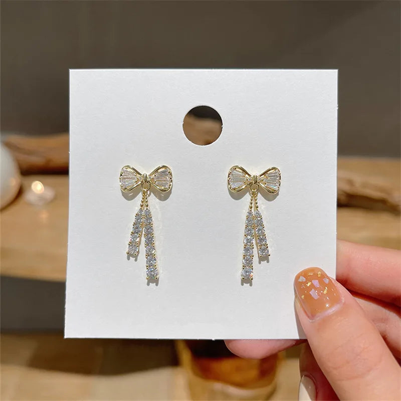 Anziw Korean D Color Moissanite Drop Earrings Original Silver 925 Bow Tassel-losil