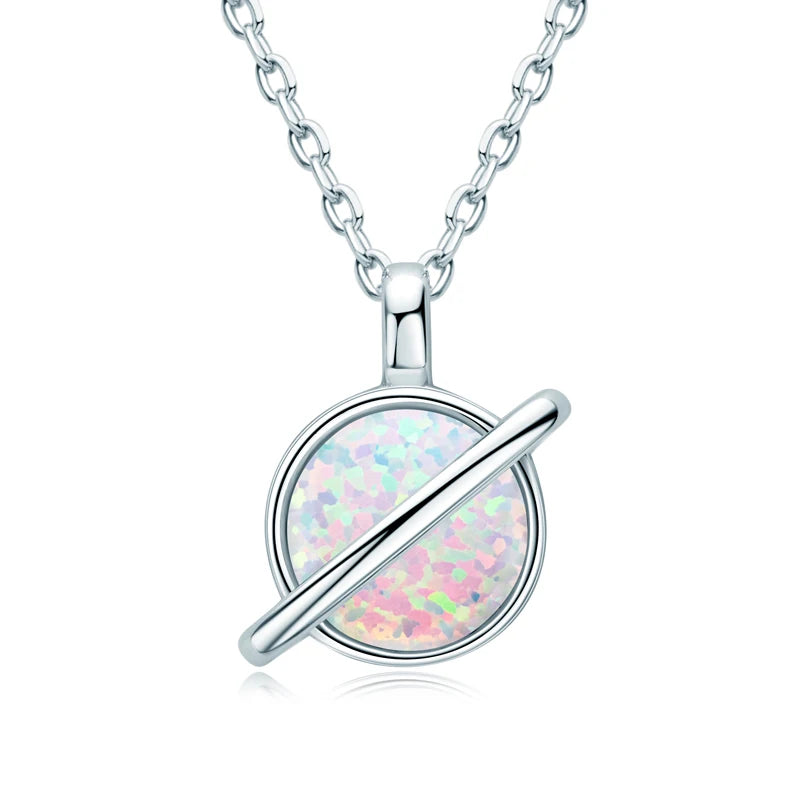 Luxury Artificial White Opal Pendant Necklace for Women 925 Silver Oval Pear-losil