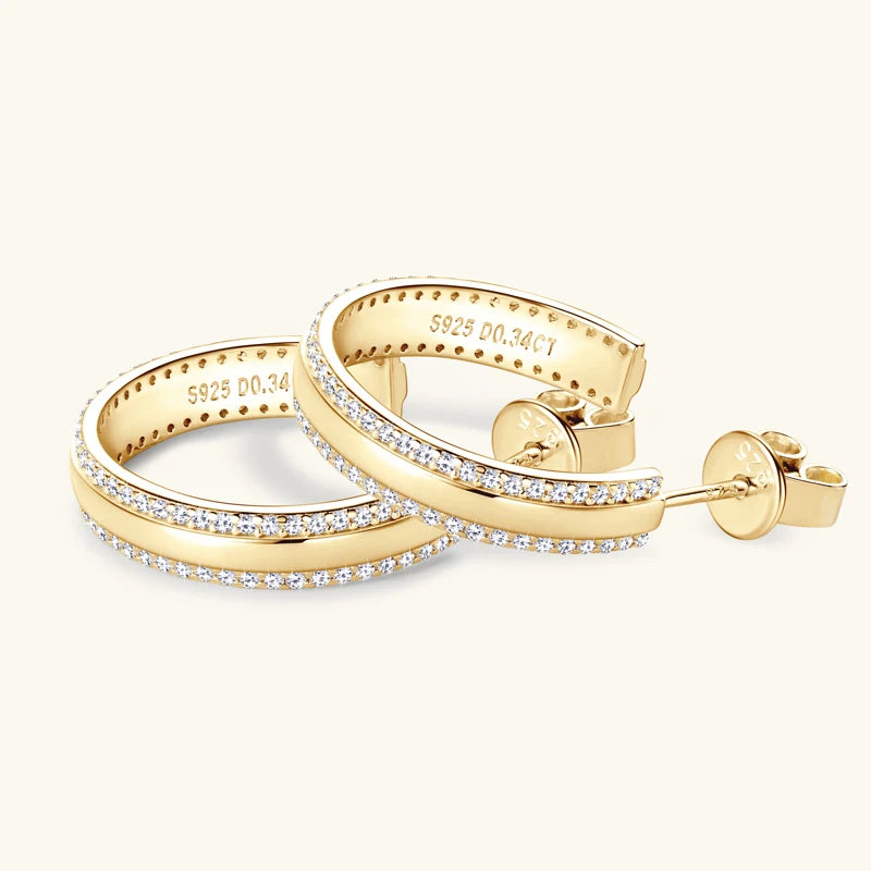 Anziw C Shape Open Circle Stud Earrings Moissanite Hoop Drop Piercing Earrings-losil