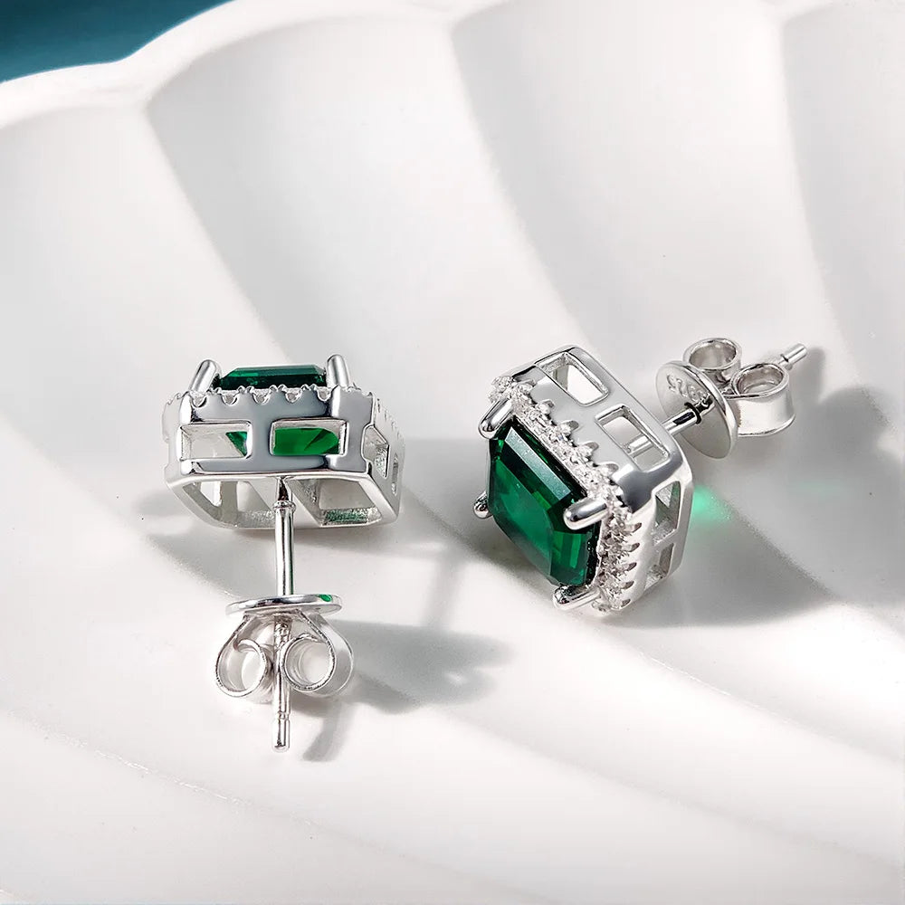 OEVAS 2CT Asscher Cut Lab Grown Emerald Earrings for Women S925 Silver-losil