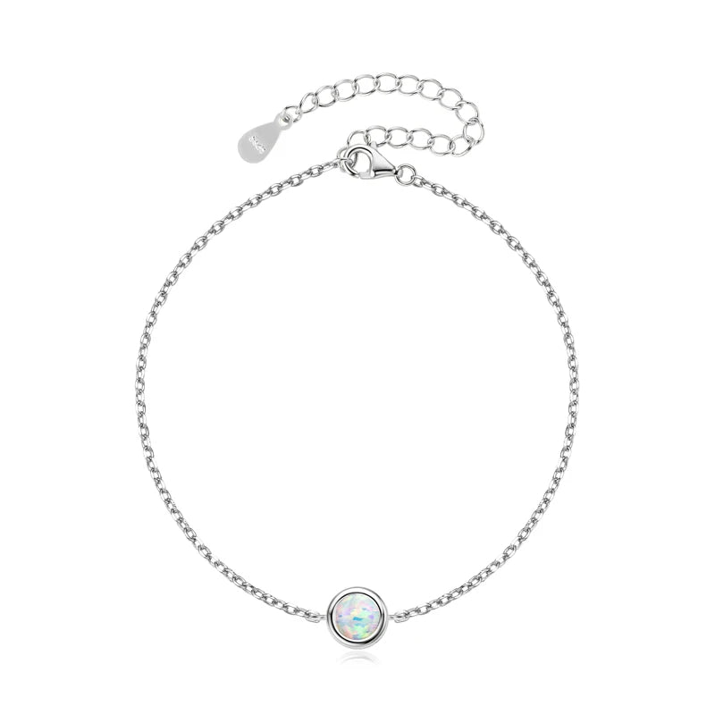 Anziw Bezel 6mm Opal Solitaire Bracelet Adjustable 925 Silver Chain 2024 Trendy-losil