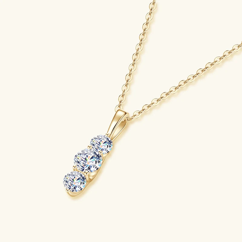 Anziw 1.1ctw. D Moissanite Pendant Necklace for Women 925 Silver Three-Stone Vertical-losil