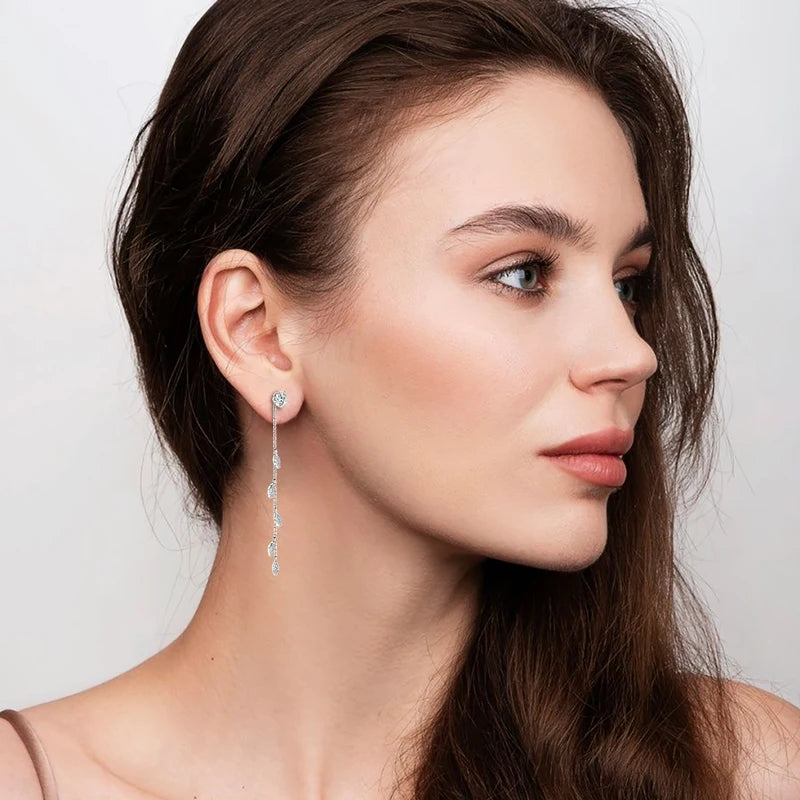 Anziw Leaf Dangle Long Drop Earrings Silver 925 for Women Real Moissanite-losil