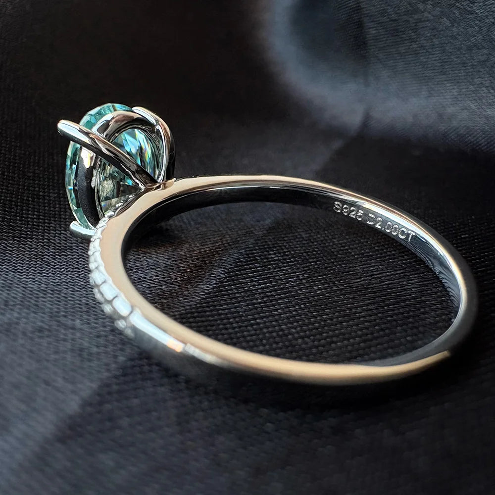 OEVAS 1CT 2CT Oval Blue Moissanite Rings Can Pass Diamond Test For-losil