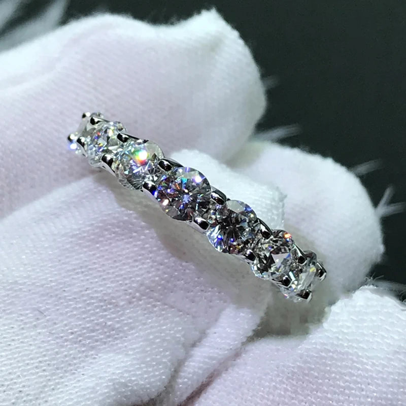 100% Real Silver 925 Full Eternity Ring for Women Simulated Diamond Engagement-losil