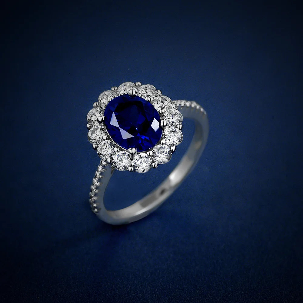 OEVAS 100% 925 Sterling Silver Sparkling 7*9mm Sapphire High Carbon Diamond Bridal-losil