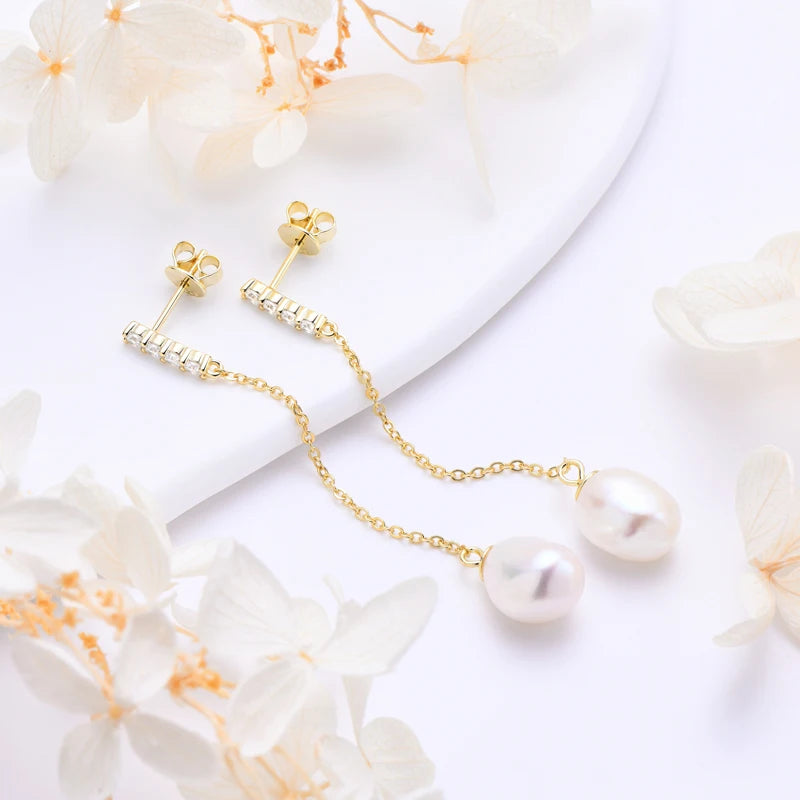 Anziw 100% 925 Sterling Silver Freshwater Pearl Drop Hook Hoop Earrings for-losil