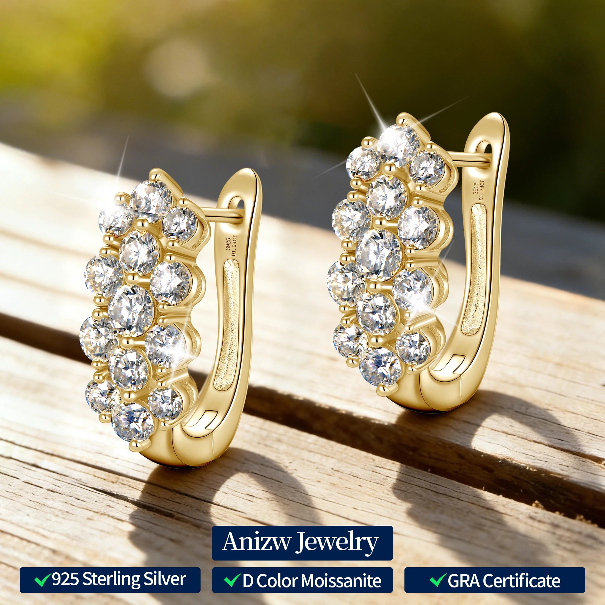 Anziw 2026 Fashion Clustered Triple-Row D Moissanite Hoop Huggie Earrings for Women-losil