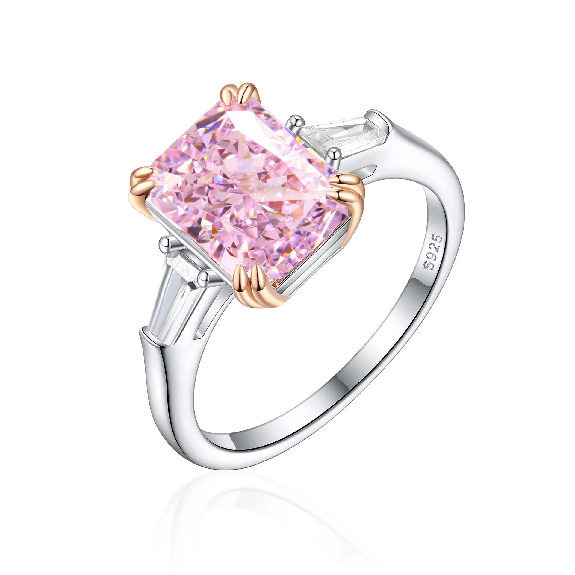 OEVAS 8x10mm 4ct Square Pink High Carbon Diamond Rings For Women 100%-losil