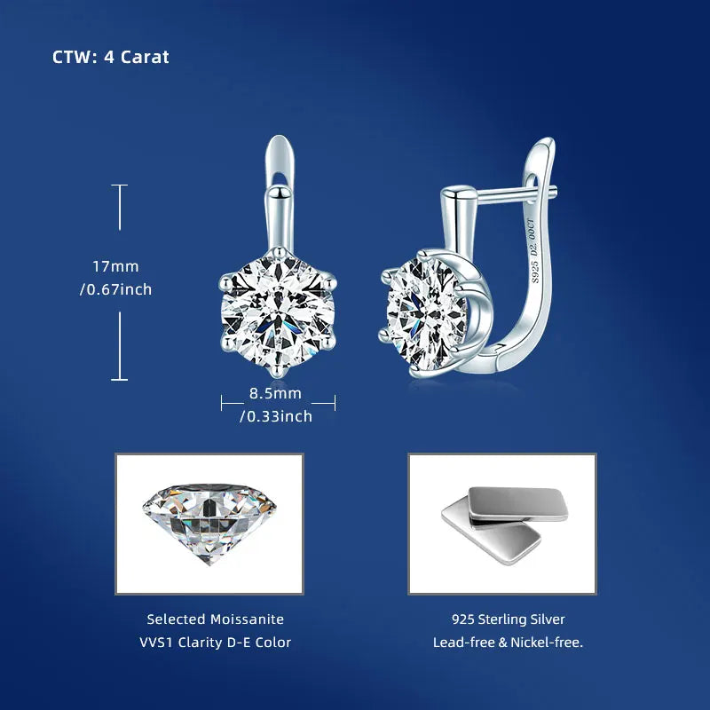Anziw S925 8MM 2CT D Round Moissanite Solitaire Huggies Earrings Real 925-losil