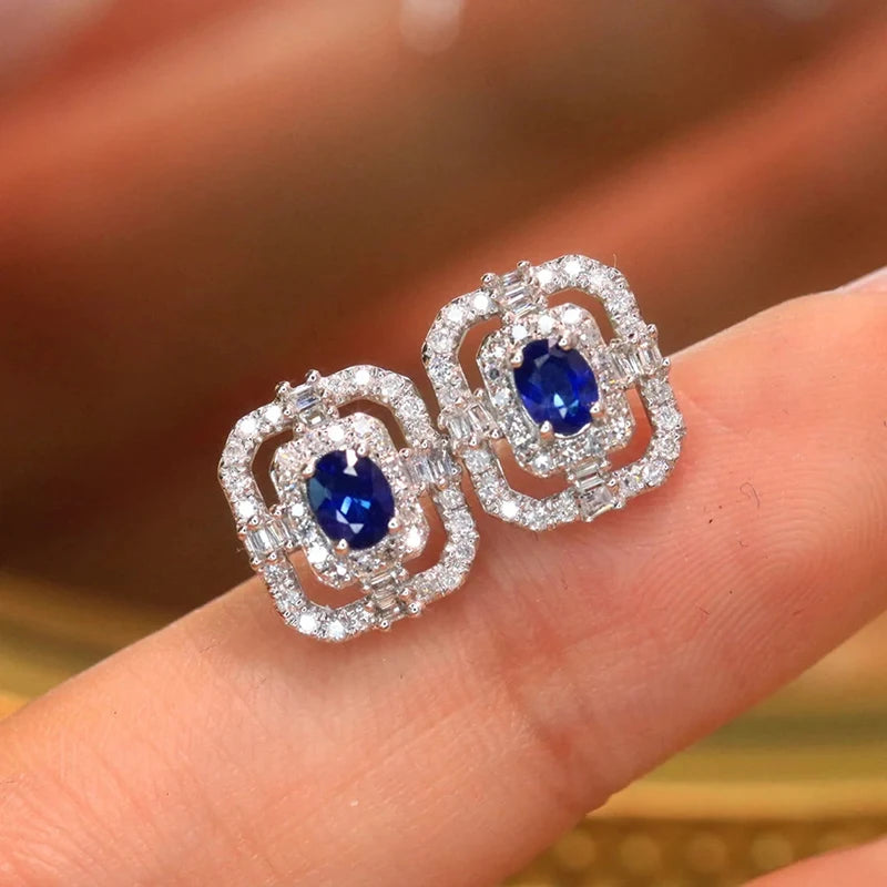 Huitan Geometric Shaped Stud Earrings for Women Bling Bling White/Blue Cubic Zirconia-losil