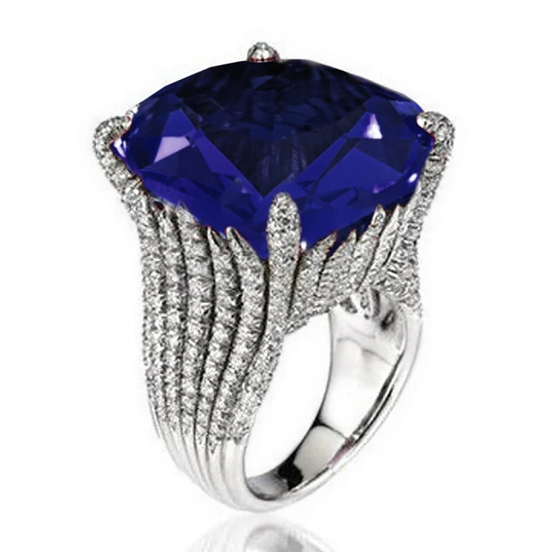 Huitan Gorgeous Square Dark Red Cubic Zirconia Rings for Women Wedding Engagement-losil