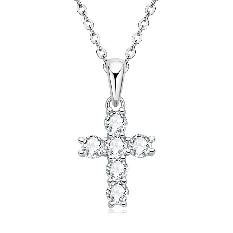 Anziw Moissanite Cross Pendant Double Layers Necklace for Women 925 Sterling Silver-losil