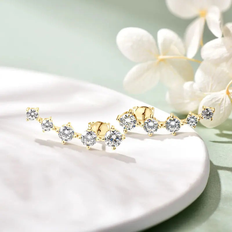 Anziw 4.5mm&4mm&3mm All Moissanite Earrings Climber for Women Men 925 Silver Stud-losil