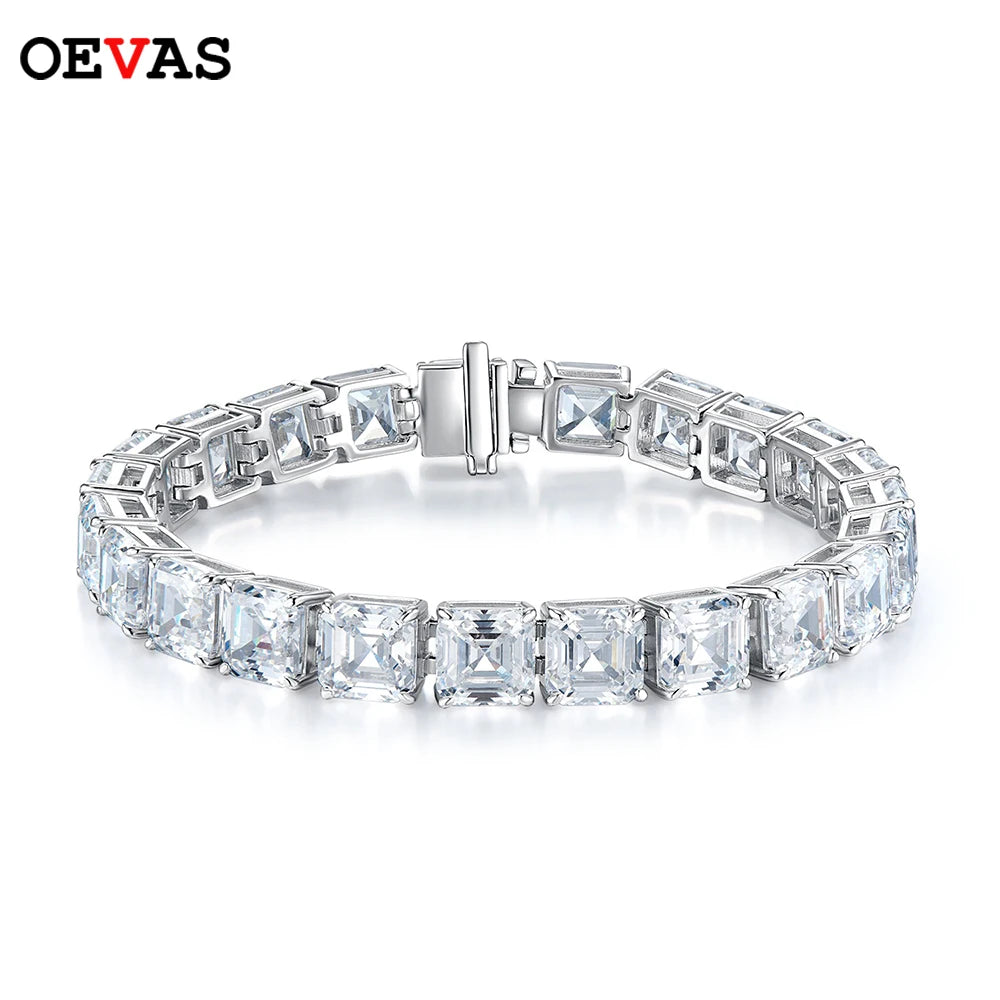 OEVAS 100% 925 Sterling Silver 7*7mm Square High Carbon Diamond Pagoda Bracelet-losil