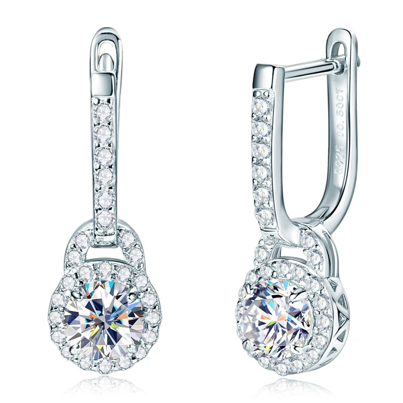 2024 Luxury Women's Hoop Earrings Real Silver 925 5mm Round Moissanite Drop-losil