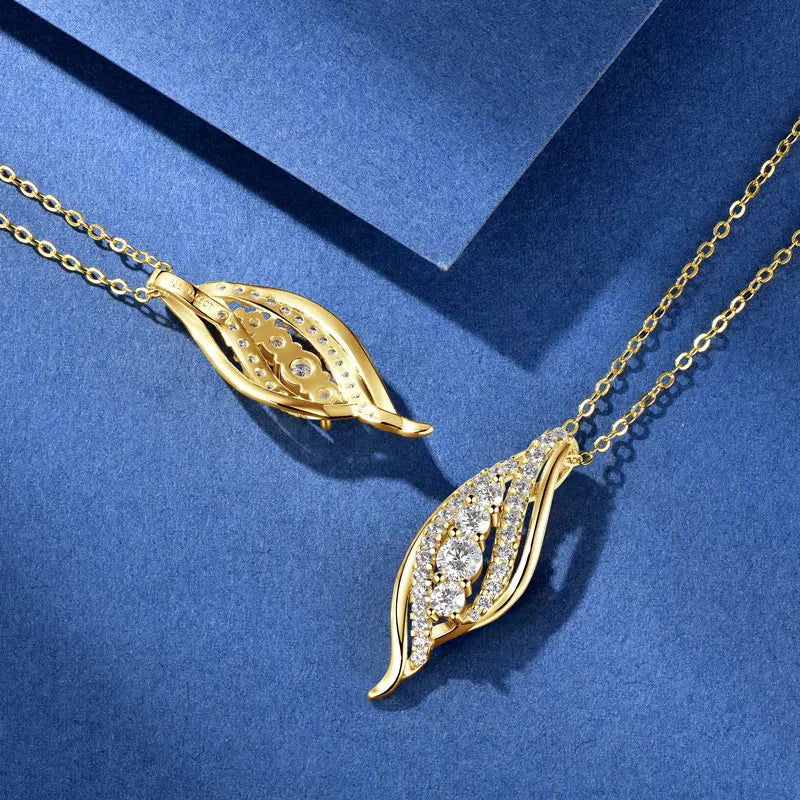 Anziw 2025 Luxury Moissanite Pendant Necklaces for Women 925 Silver Leaf Shape-losil
