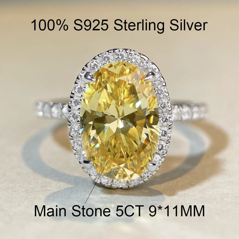OEVAS 5CT 9*11mm Oval Cut High Carbon Diamond Halo Ring For Women-losil