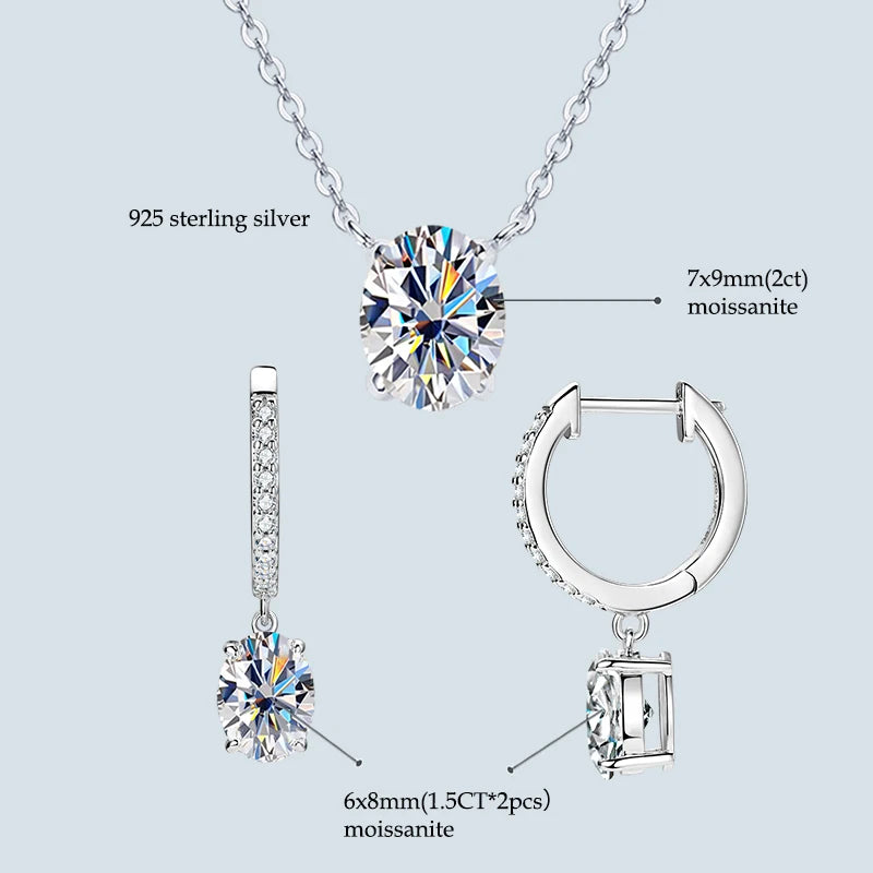 4.0cttw Oval Cut D Moissanite Jewelry Set Real 925 Silver Pendant Necklace-losil