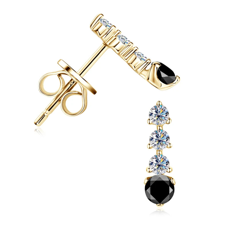 Anziw 0.38CTTW. Black &White Moissanite Drop Stud Earrings for Women Real 925-losil