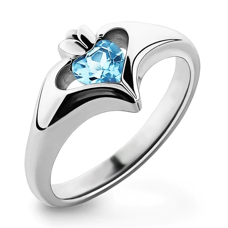Huitan Romantic Ocean Blue Heart CZ Rings for Women Engagement Wedding Luxury-losil