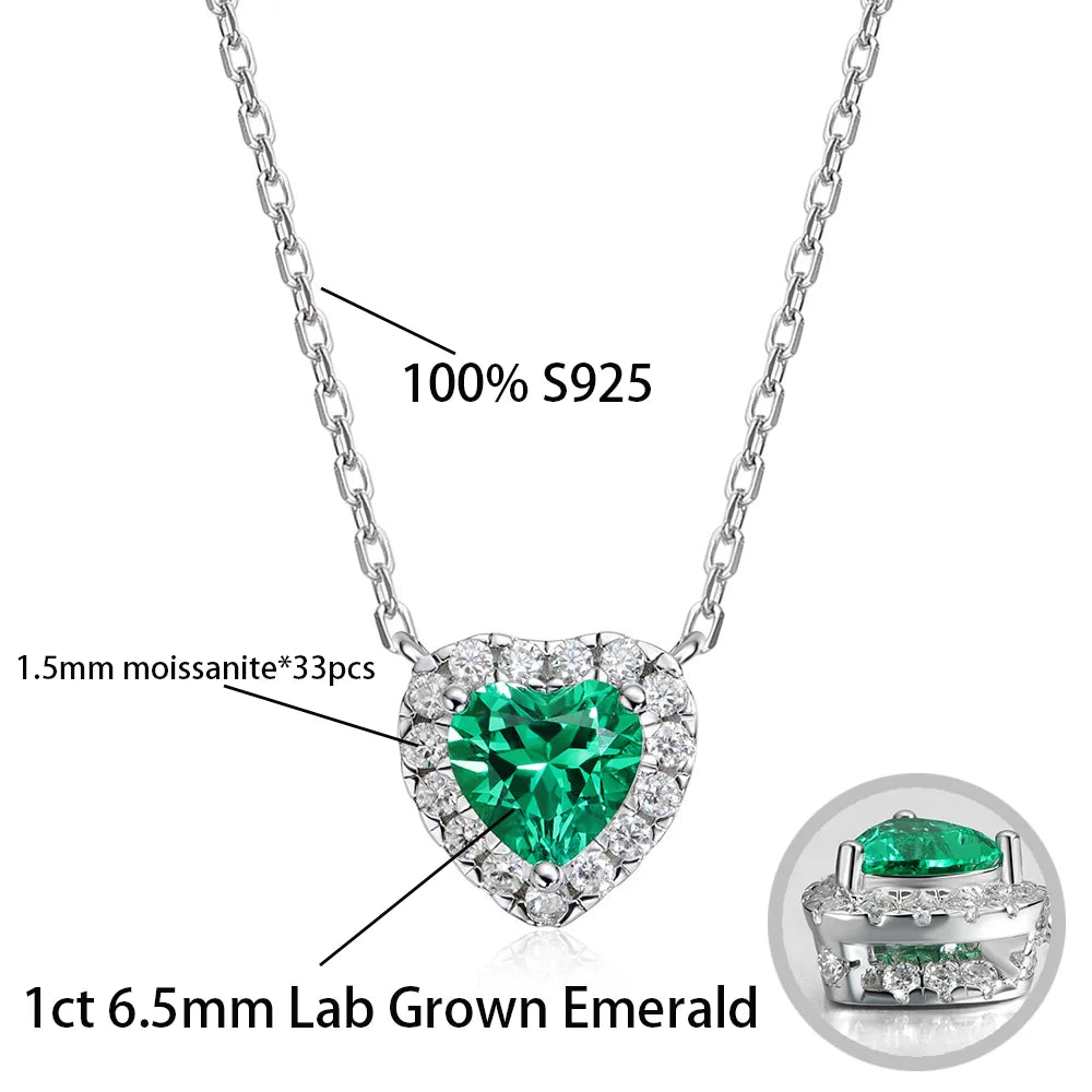 OEVAS 1CT 6.5mm Heart Cut Lab Grown Colombian Emerald Necklace for Women-losil
