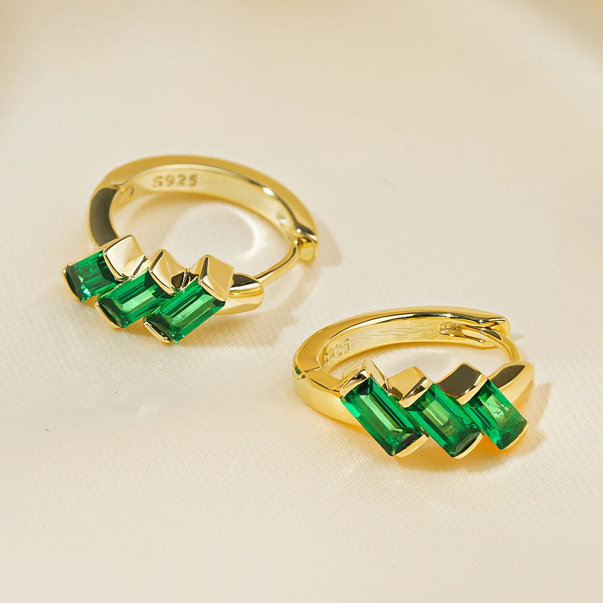 Emerald Cut Gemstone Drop Hoop Earrings for Women 925 Sterling Silver 14K-losil