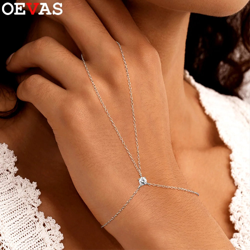 OEVAS 4mm Moissanite Ring Bracelet for Women S925 Sterling Silver D Color-losil