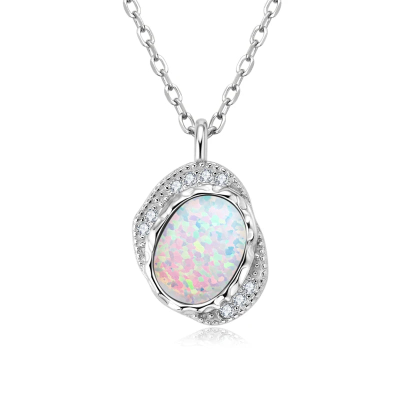 Luxury Artificial White Opal Pendant Necklace for Women 925 Silver Oval Pear-losil