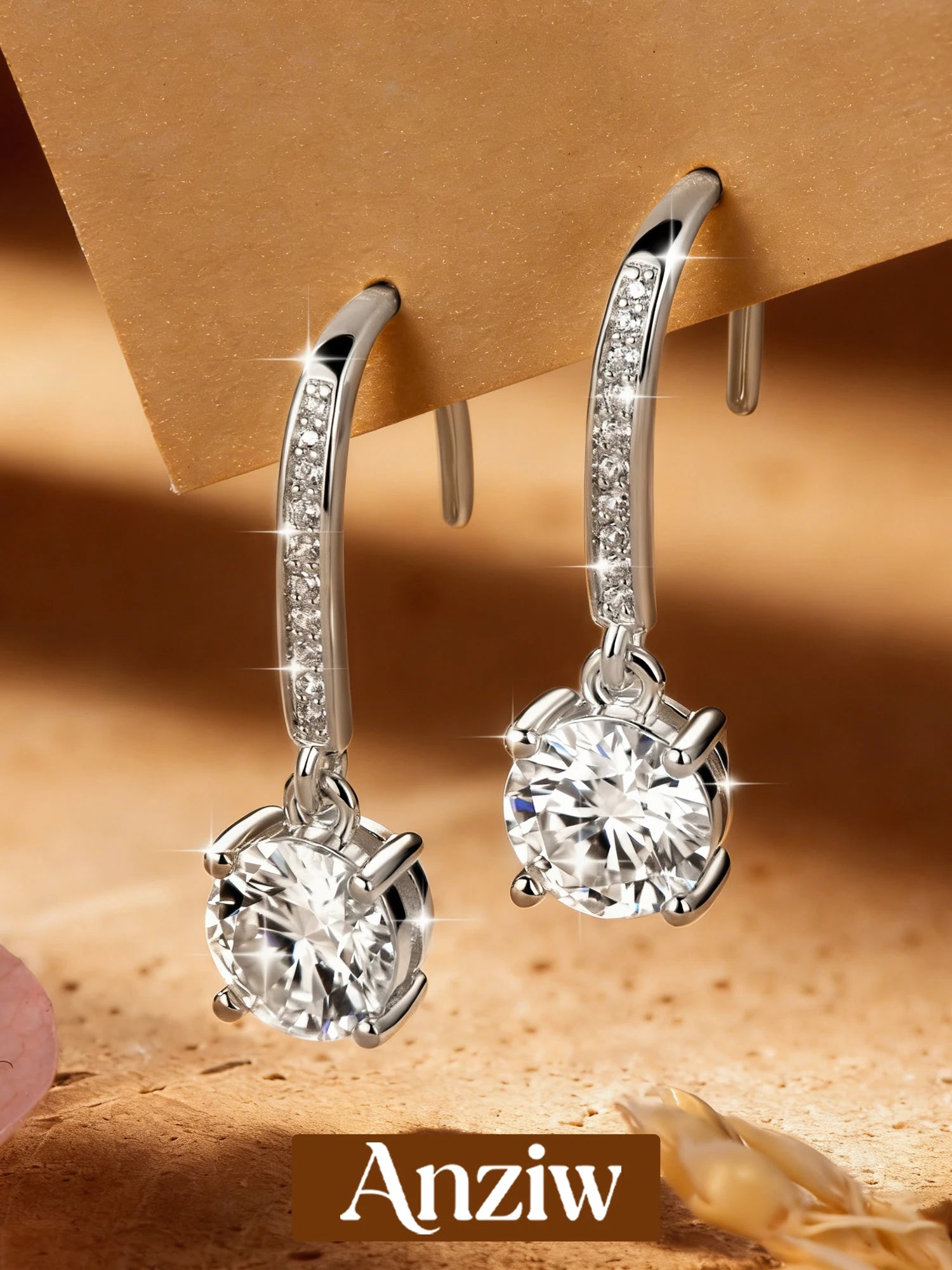 Anziw 14k Gold Filled 6.5mm 1ct Round D Moissanite Drop Hook Classic-losil