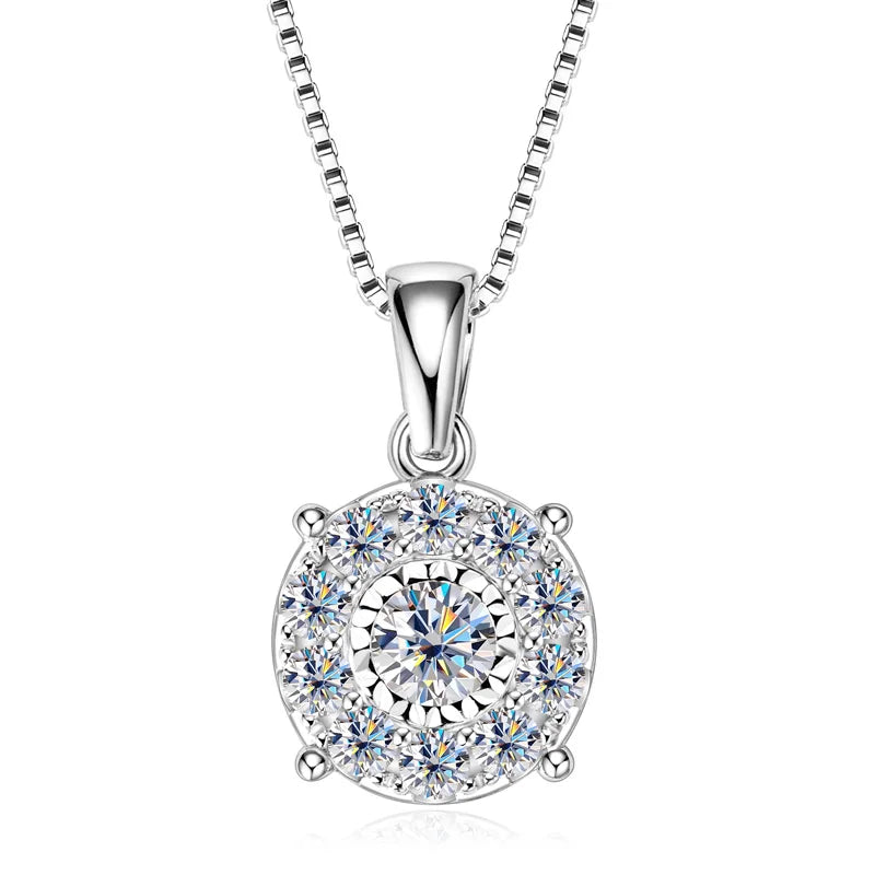 Anziw 1CT Full Moissanite Pendant Necklace for Women 925 Silver Chain 6.5mm-losil