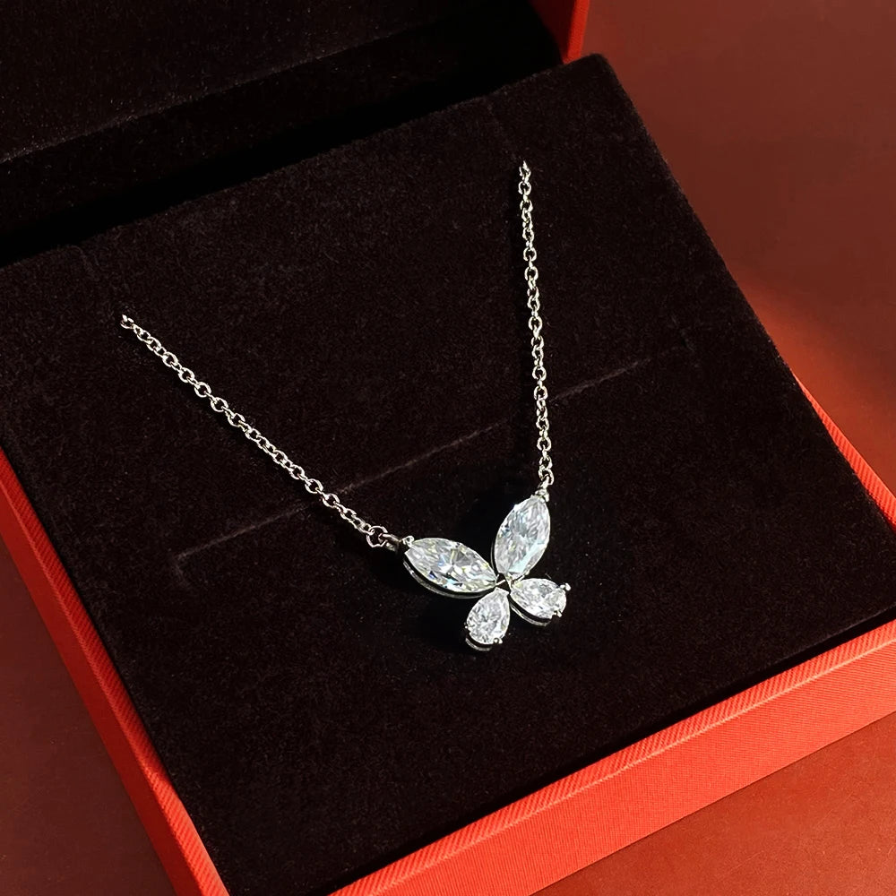 OEVAS Real D Color Moissanite Butterfly Pendant Necklace 100% 925 Sterling Silver-losil