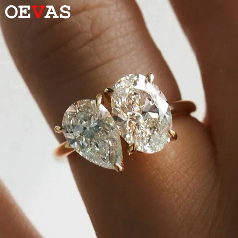 OEVAS 2 Stones Pear/Oval Cut 2ct Moissanite Rings S925 Silver Toi et-losil