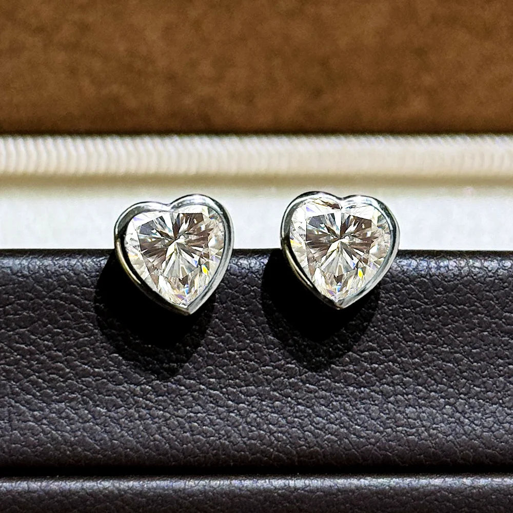 OEVAS 5mm Heart Cut Moissanite Bezel Earrings for Women 100% S925 Silver-losil