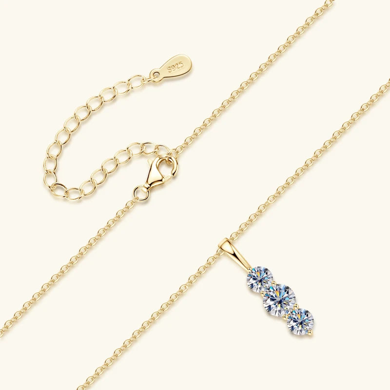 Anziw 1.1ctw. D Moissanite Pendant Necklace for Women 925 Silver Three-Stone Vertical-losil
