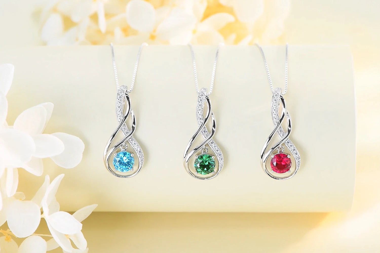 12 Birthstone Infinity Pendant Necklace for Women 925 Silver Colorful Gemstone 6.5mm-losil