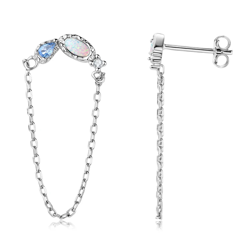 Fresh Opal Drop Stud Earrings for Women 925 Sterling Silver Curved Bar-losil