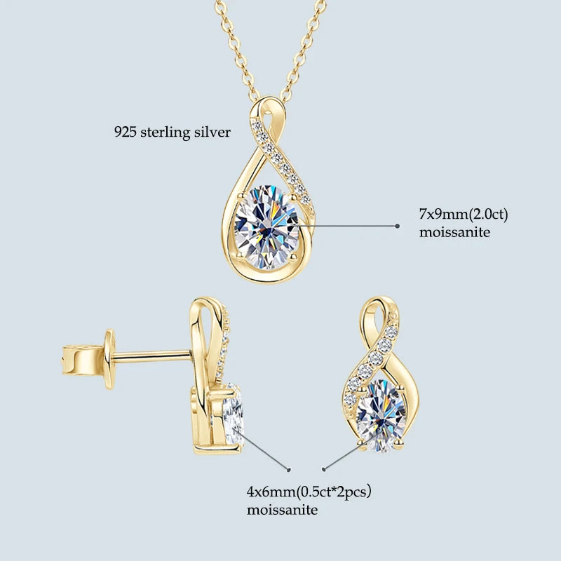 Oval Cut 3.0cttw D Moissanite Jewelry Set for Women 925 Silver 2ct-losil