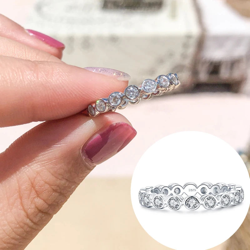 100% Real Silver 925 Full Eternity Ring for Women Simulated Diamond Engagement-losil