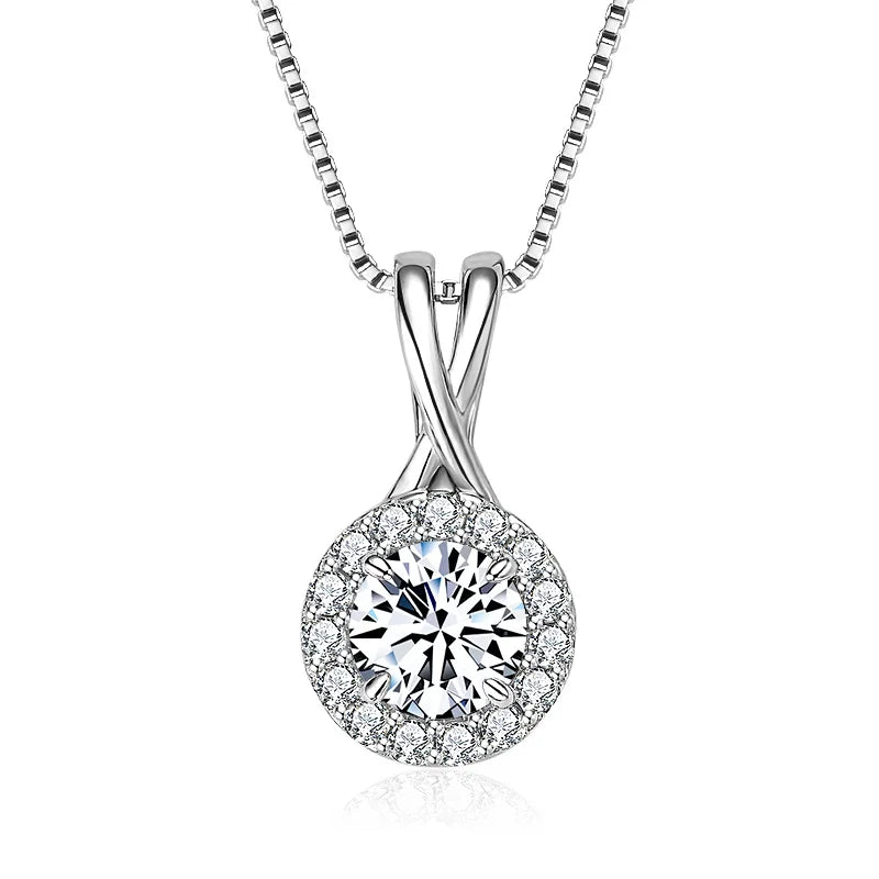 3CT 2CT 1CT D Moissanite Halo Pendant Necklace for Women 925 Silver-losil