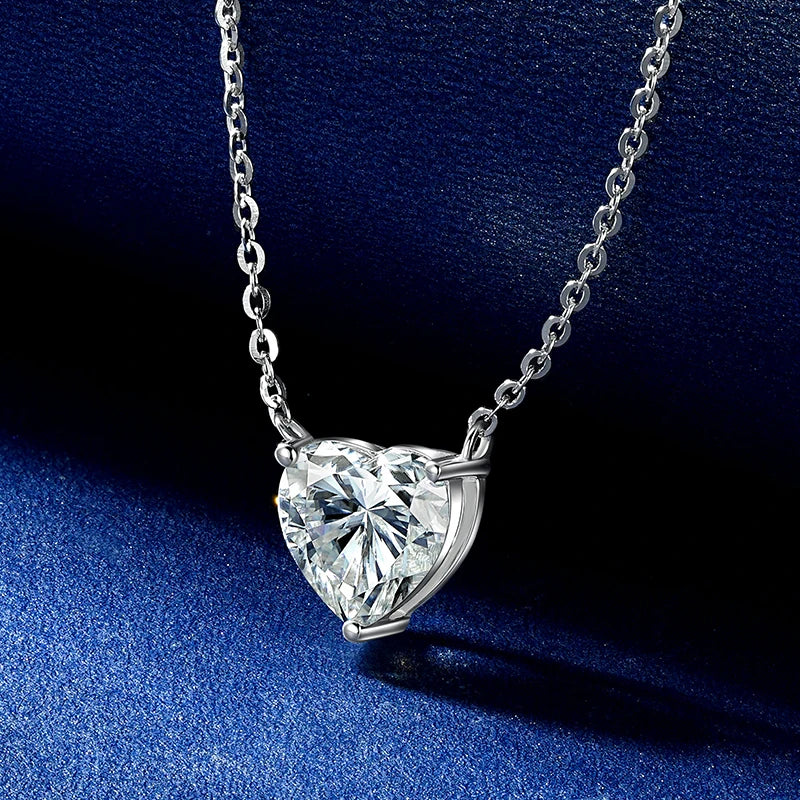Anziw 1-2Carat Heart Moissanite Pendant Necklaces for Woman S925 Silver Solitaire Diamond-losil