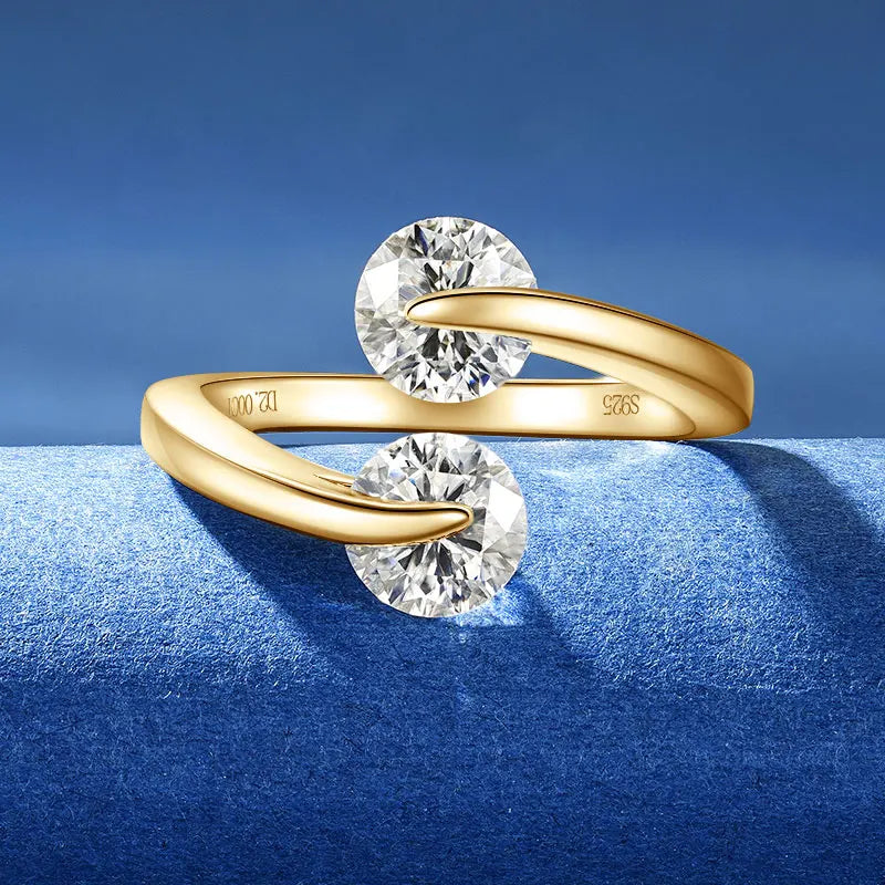 Anziw 2025 Two-stone Ring Moissanite 1CT 6.5MM 925 Sterling Silver Rings for-losil