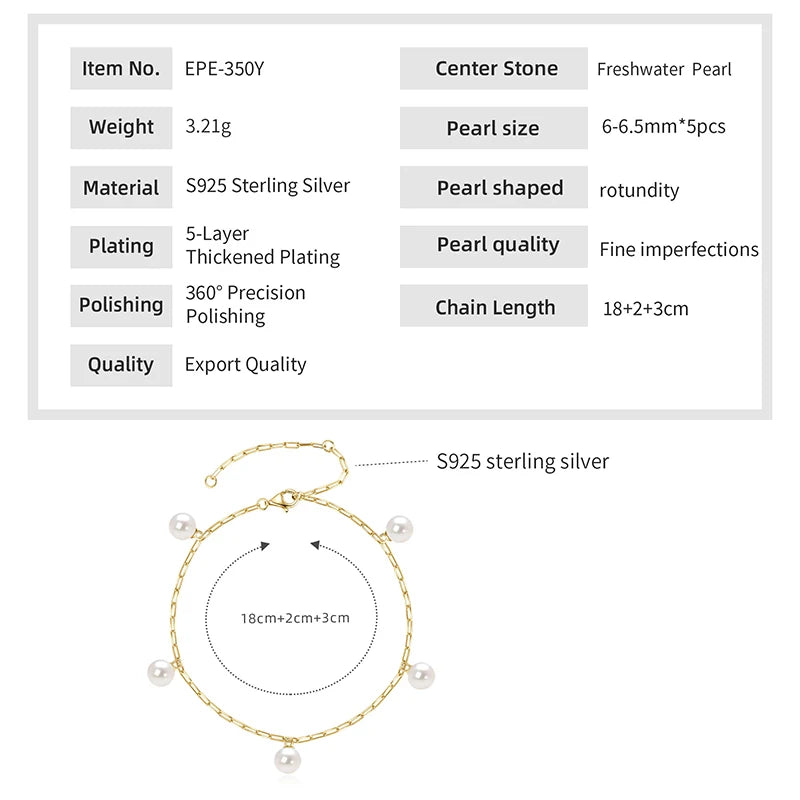 Anziw Fashion 925 Sterling Silver 6.5mm Natural Freshwater Pearl Bracelet for Women-losil
