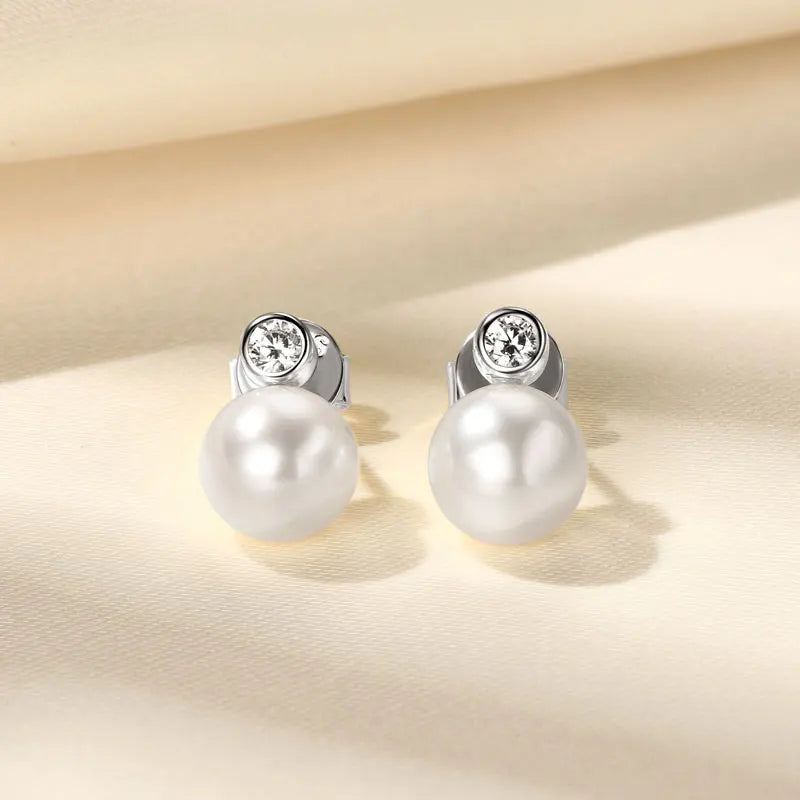 Anziw Natural Freshwater Pearl Stud Earrings for Women Real 925 Silver Elegant-losil